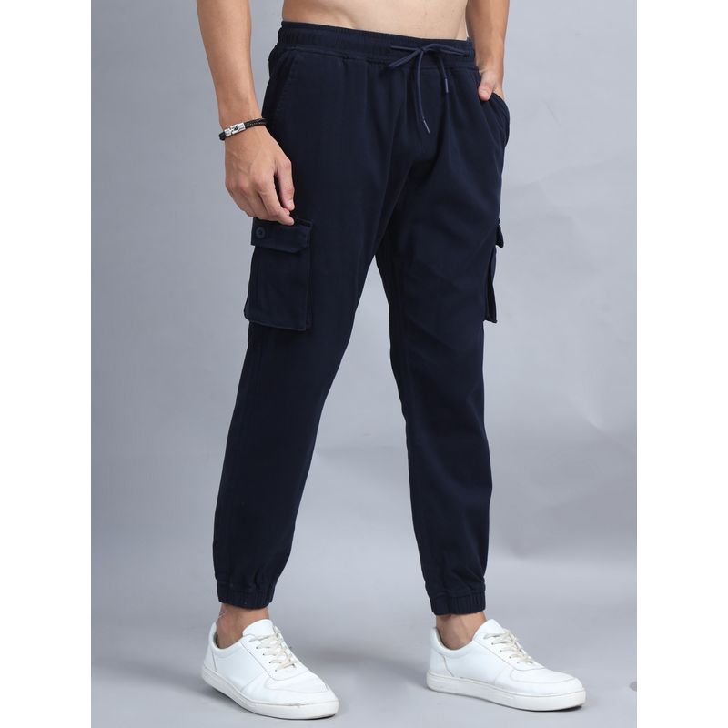 SILISOUL Men Navy Blue Regular Fit Solid Cotton Cargo Trousers (28)