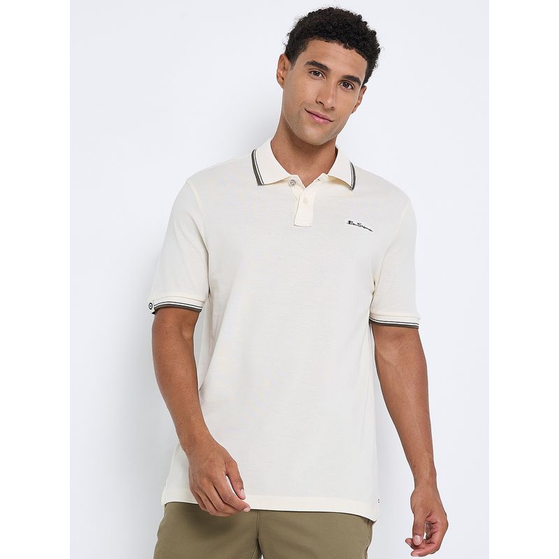 Ben Sherman Men Ivory Collar Neck Polo T-Shirt (S)