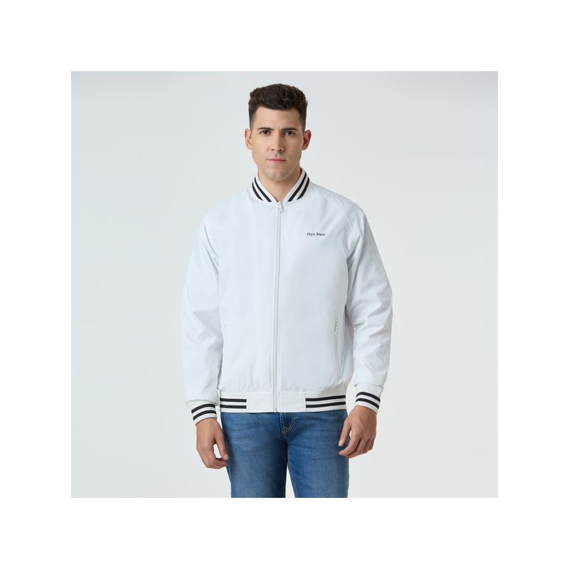 Pepe Jeans Men White Full Sleeve Bomber Jacket (XL)