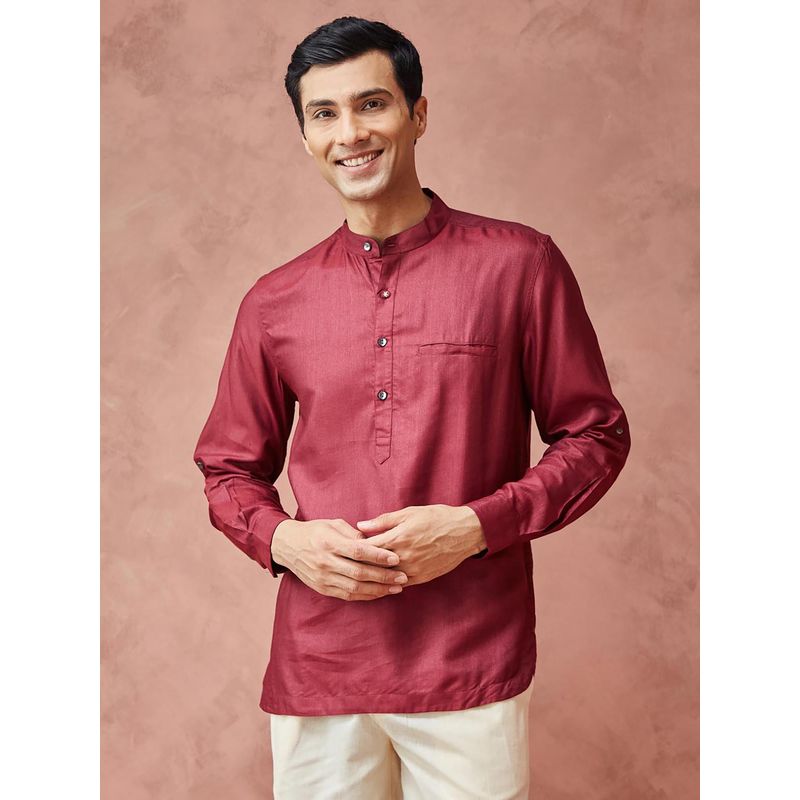 Fabindia Maroon Viscose Silk Slim Fit Mid Casual Shirt (M)