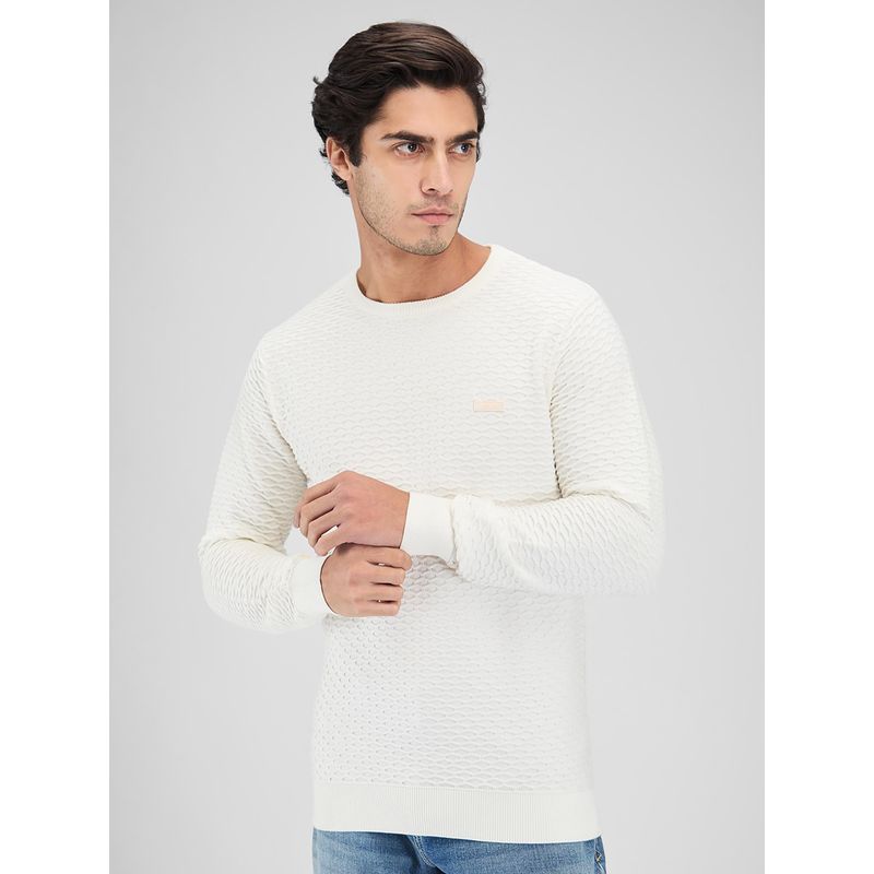 Spykar Men Solid White Slim Fit Full Sleeves Sweater (2XL)