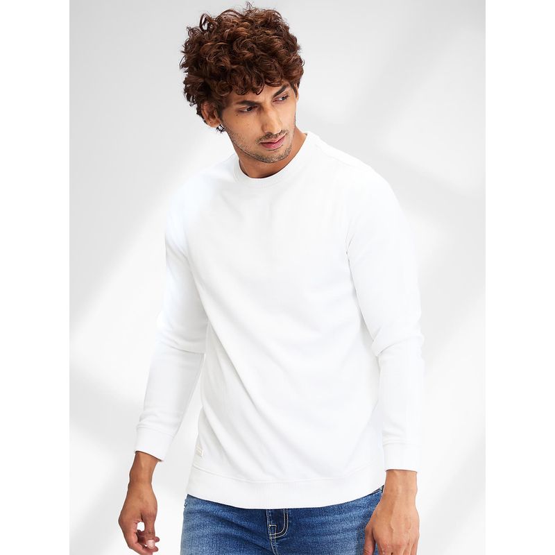 Spykar Men Solid White Slim Fit Full Sleeves Sweatshirt (3XL)