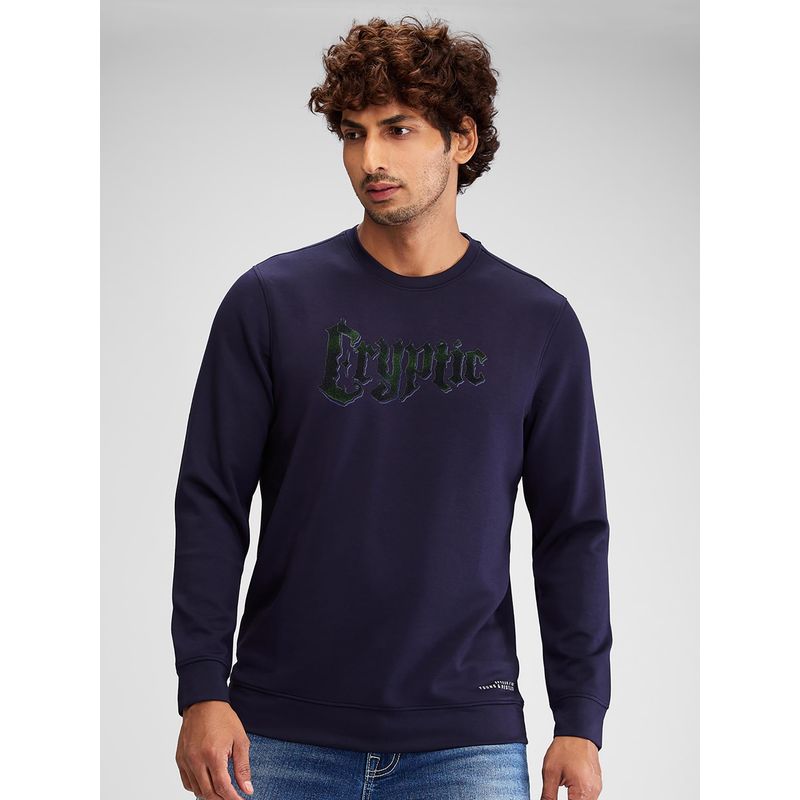 Spykar Men Solid Blue Regular Fit Full Sleeves Sweatshirt (M)