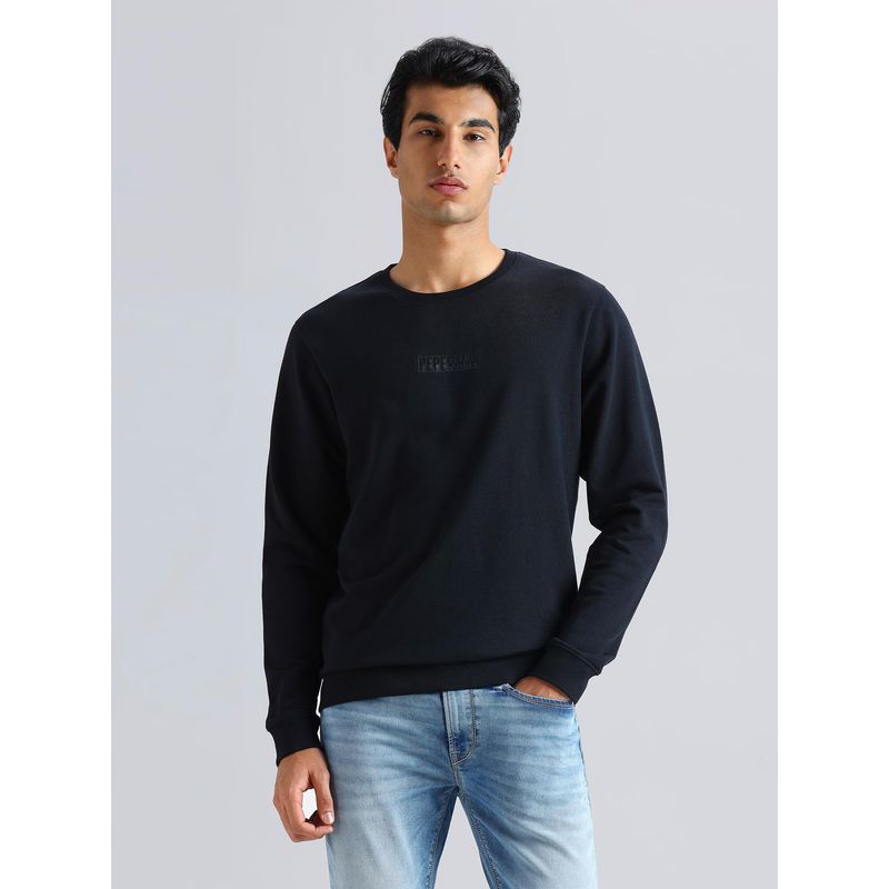 Pepe Jeans Black Crew Neck Full Sleeve Sweatshirt (S)