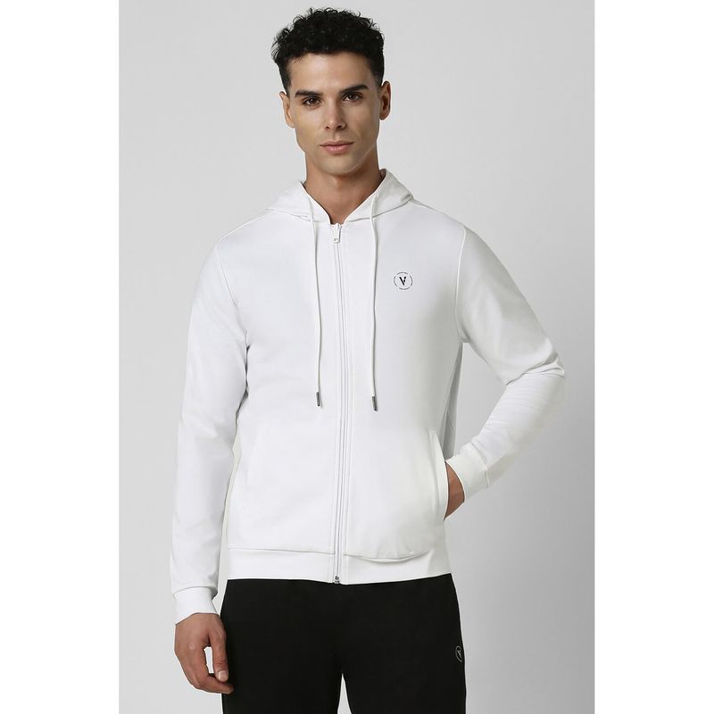 Van Heusen Men White Solid Casual Hoodie (L)