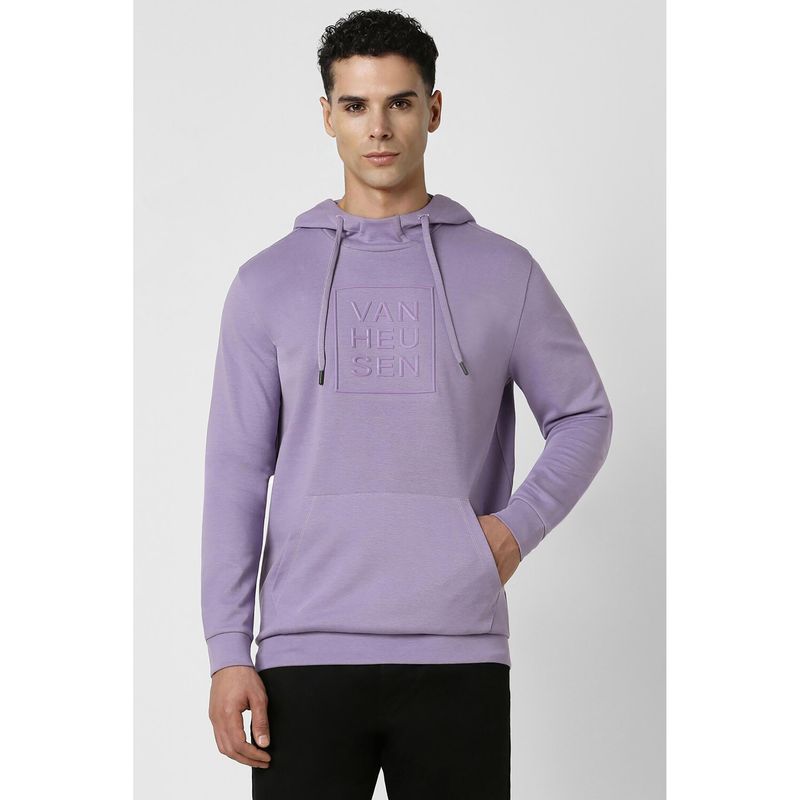 Van Heusen Men Purple Print Hooded Neck Sweatshirt (M)