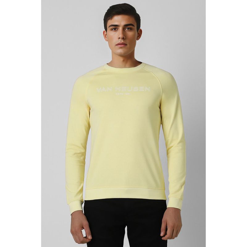 Van Heusen Men Yellow Print Crew Neck Sweatshirt (M)