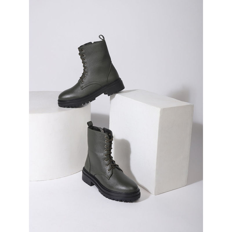 Truffle Collection Green Solid Boots (UK 3)