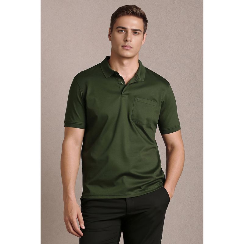 Louis Philippe Men Olive Solid Polo T-Shirt (XL)