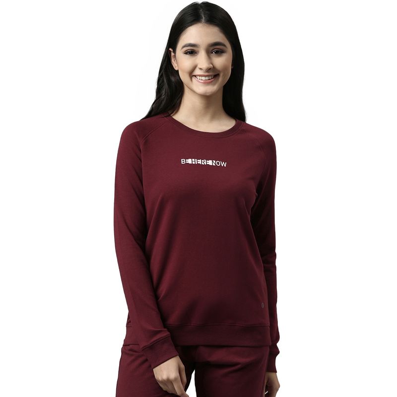 Enamor Womens Essentials E079-Long Sleeve Round Neck Relaxed Fit Sweatshirt,Dry Blood (XXL)