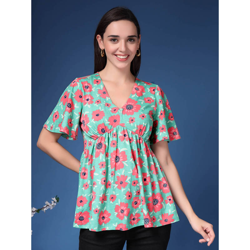 Zelena RHEA Floral Maternity and Nursing Top (M)