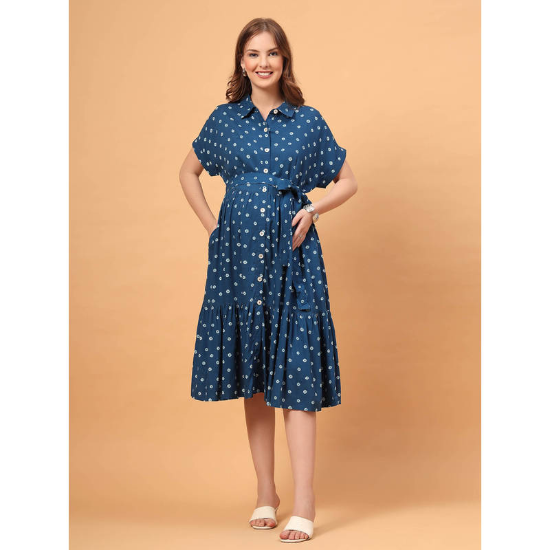 Zelena Nancy Tie-Dye Maternity and Nursing Shirt Dress (XL)