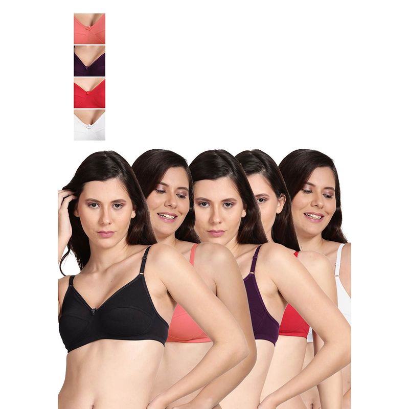 Shyaway Shyle Non Padded Seamed Everyday Bra Multicolor -Pack of 5 - Multi-Color (32B)