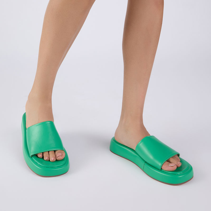 MIXT by Nykaa Fashion Green Solid Chunky Flatform Sliders (EURO 36)
