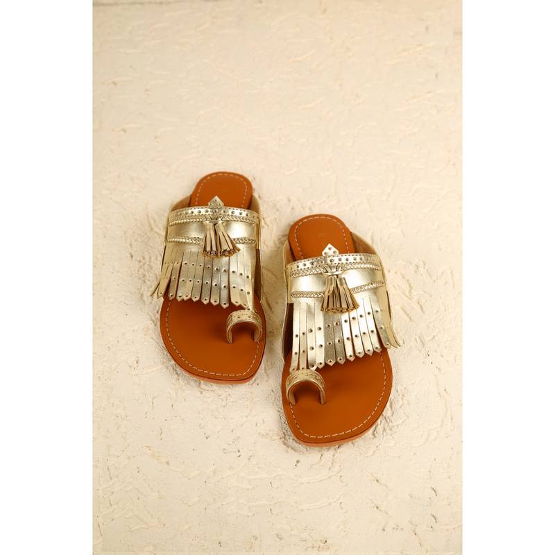 SANDALWALI Lady Suzy Gold Patterned Sandals (EURO 41)