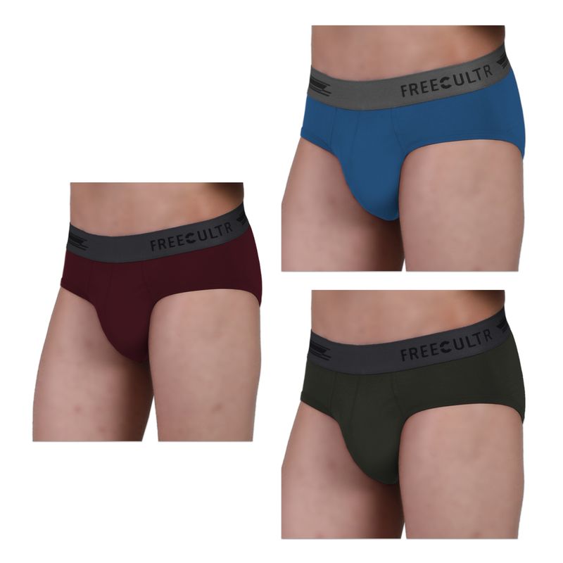 FREECULTR Men's Anti-Microbial Air-Soft Micromodal Underwear Brief, Pack of 3 - Multi-Color (S)