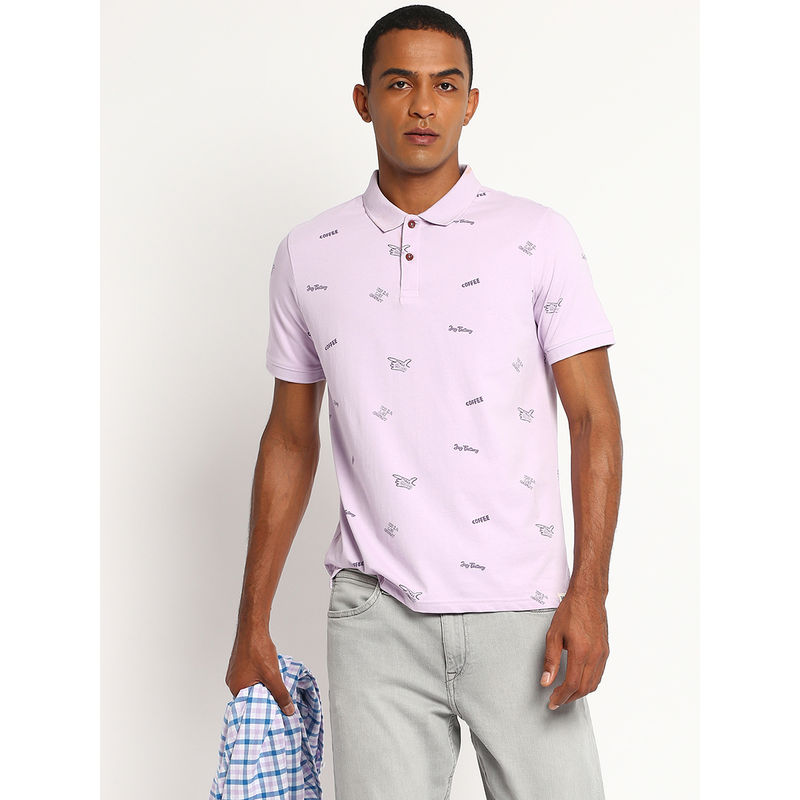 Lee Men Lavender Printed Slim Fit Polo T-Shirt (M)