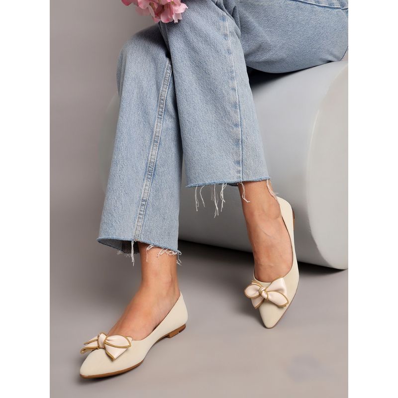 Truffle Collection Cream Solid Ballerina (UK 3)