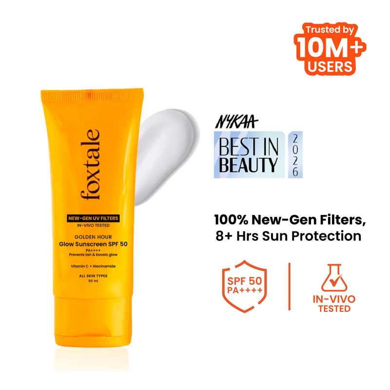 Foxtale SPF 50 Glow Sunscreen with Vitamin C & Niacinamide for Dewy Glow, In-Vivo Tested PA++++