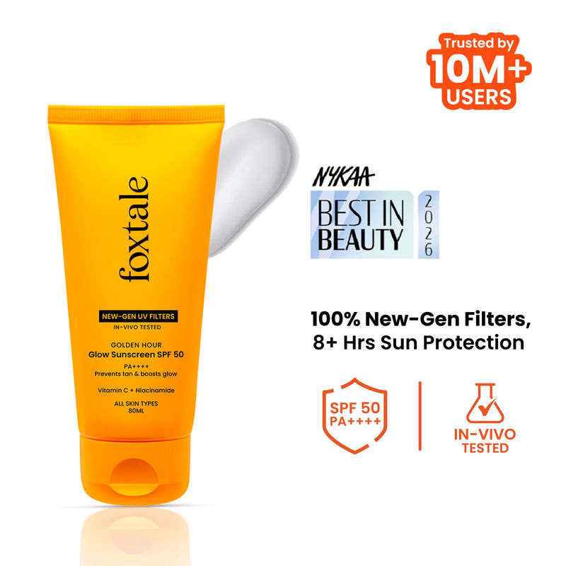 Foxtale SPF 50 Glow Sunscreen with Vitamin C & Niacinamide for Dewy Glow, In-Vivo Tested PA++++