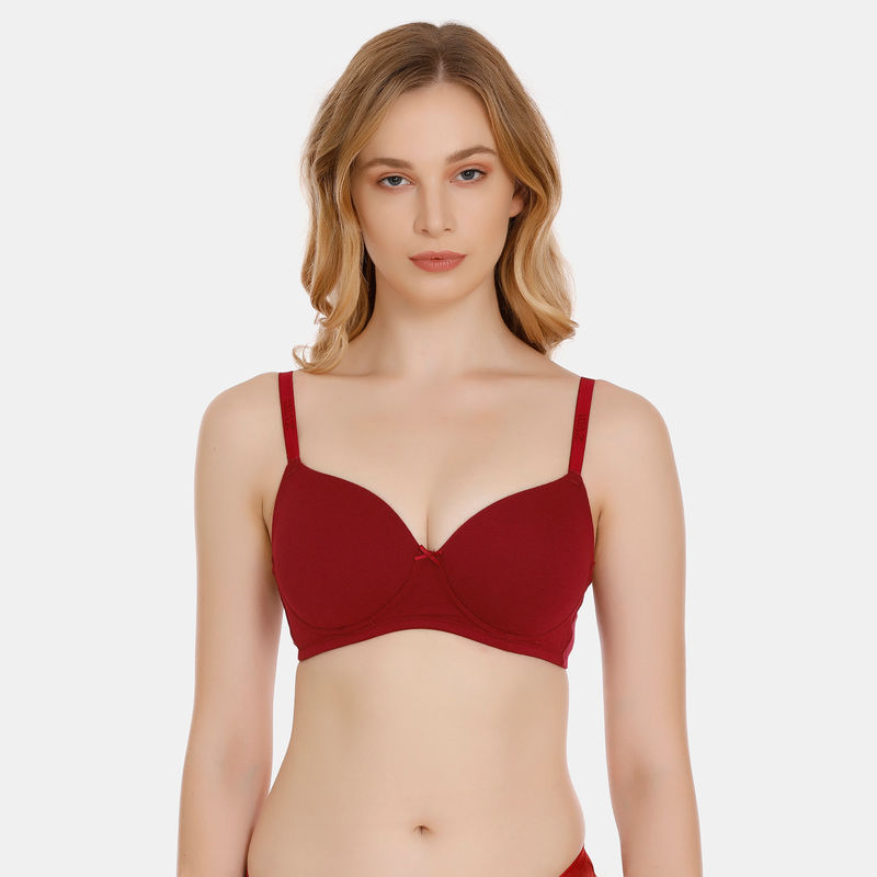 Penny By Zivame Padded Wire Free T-Shirt Bra - Beet Red (32D)