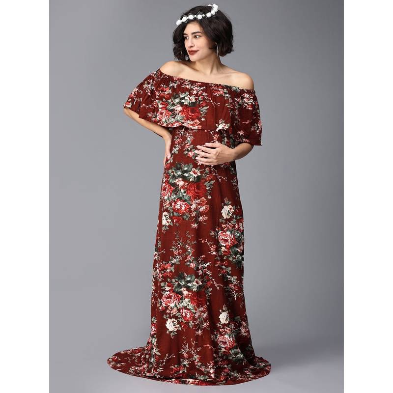 The Mom Store Plum & Done Floral Maternity Photoshoot Gown (L)