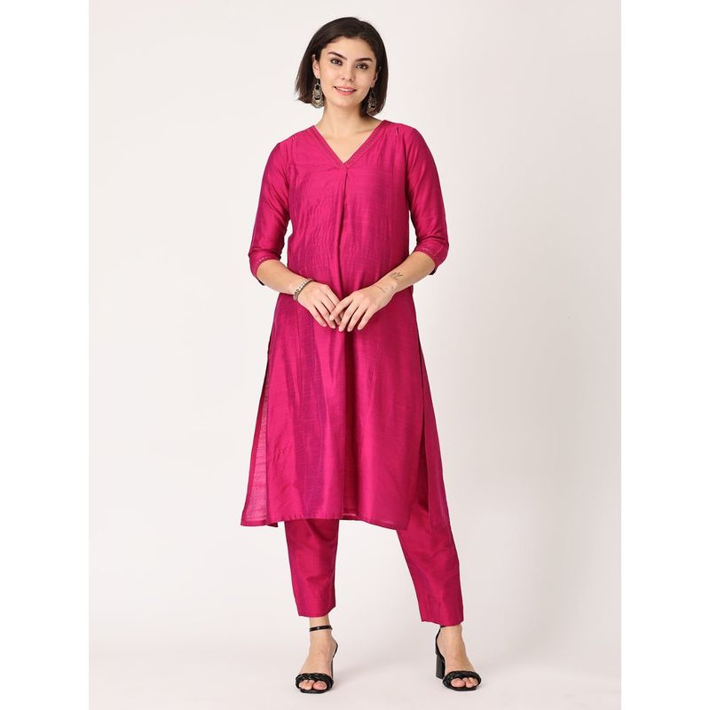 The Mom Store Magenta Haze Embroidered Maternity & Nursing Silk Kurta with Pant (Set of 2) (S)