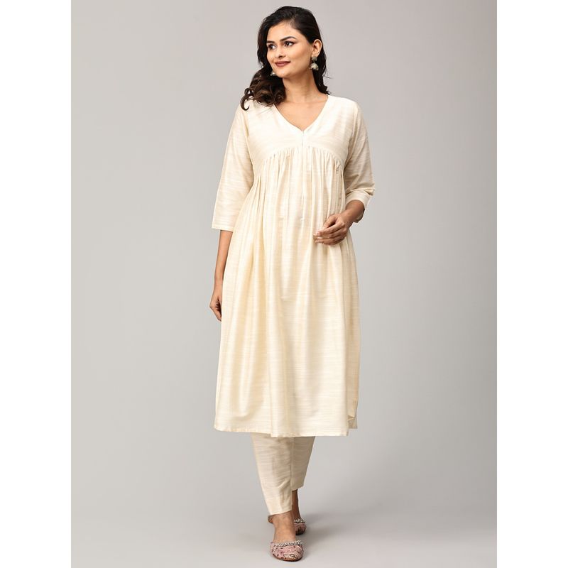 The Mom Store Vanilla Chai Maternity & Nursing Silk Kurta with Pant (Set of 2) (3XL)