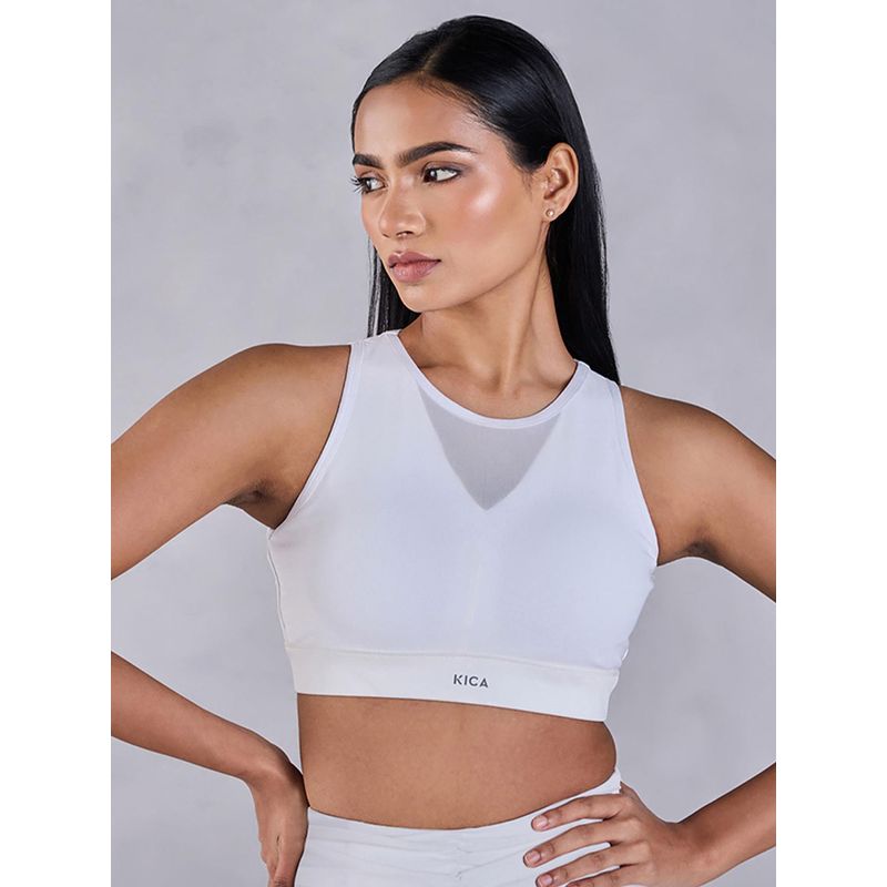 Kica Women High Impact & Full Coverage Mesh Sports Bra White (XL)