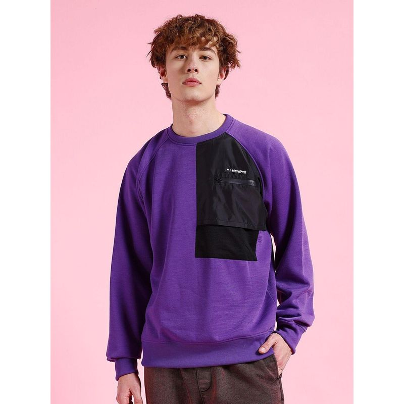 The Indian Garage Co Men Oversized Fit Self Design Crew Neck Full Sleeves Sweatshirt (M)