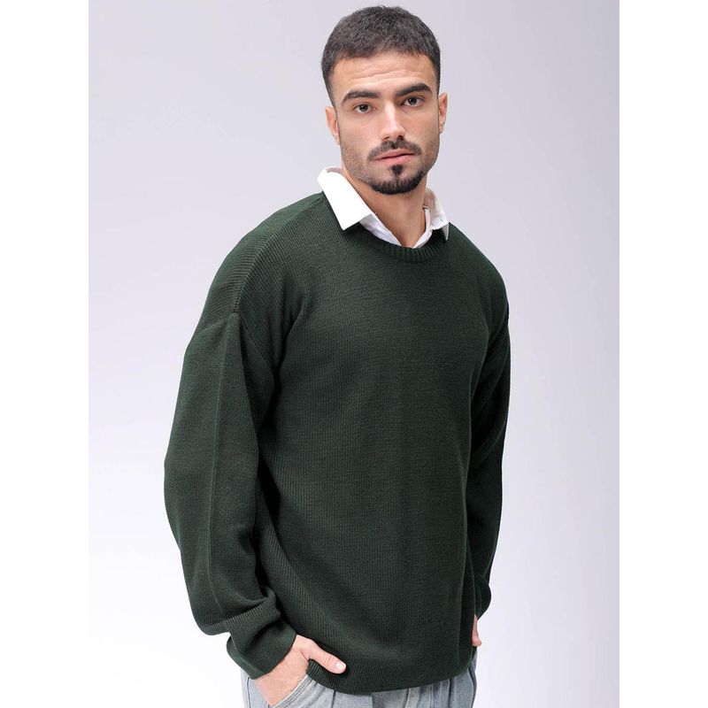 The Indian Garage Co Men Oversized Fit Solid Crew Neck Full Sleeves Sweater (S)