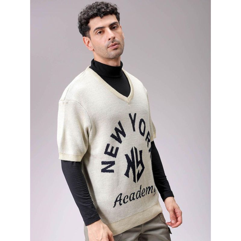 The Indian Garage Co Men Boxy Fit Typography V-Neck Half Sleeves Sweater (S)