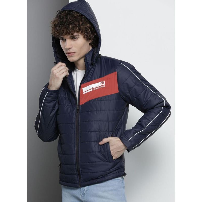 The Indian Garage Co Men Slim Fit Colorblock High Neck Full Sleeves Jacket (M)