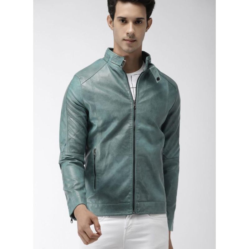 The Indian Garage Co Men Slim Fit Solid Mandarin Neck Full Sleeves Jacket (L)