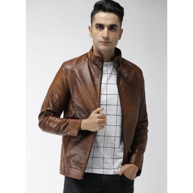 The Indian Garage Co Men Slim Fit Solid Mandarin Neck Full Sleeves Jacket (XL)