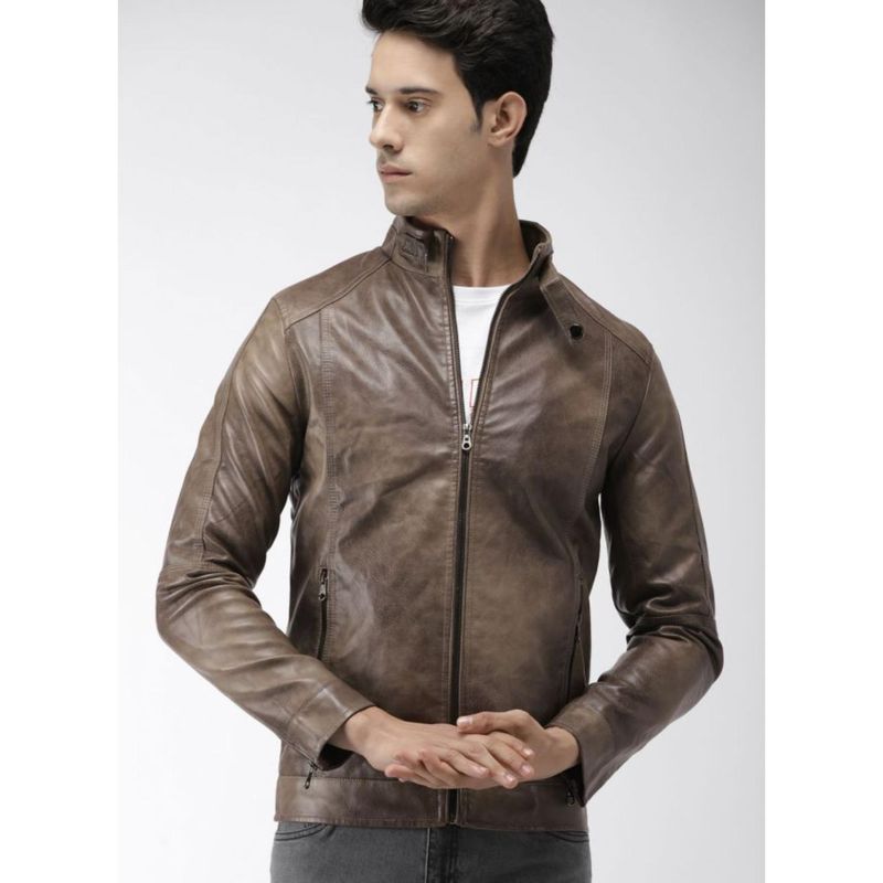 The Indian Garage Co Men Slim Fit Solid Mandarin Neck Full Sleeves Jacket (M)