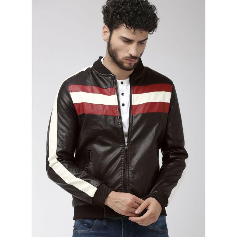 The Indian Garage Co Men Slim Fit Colorblock Mandarin Neck Full Sleeves Jacket (L)