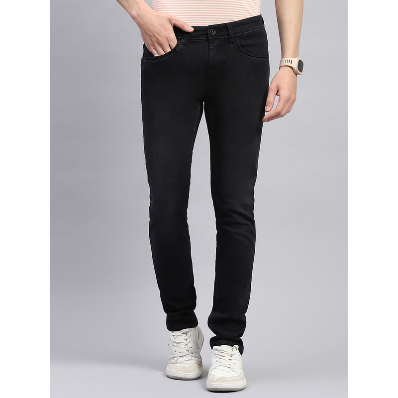 Monte Carlo Men Black Light Wash Skinny Fit Denim Jeans (38)