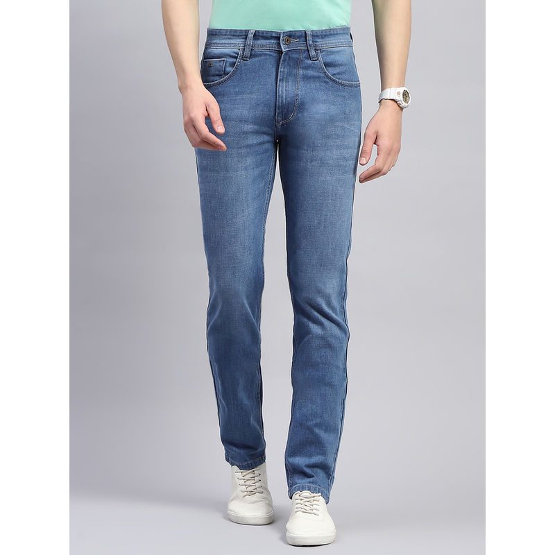 Monte Carlo Men Blue Light Wash Narrow Fit Denim Jeans (38)