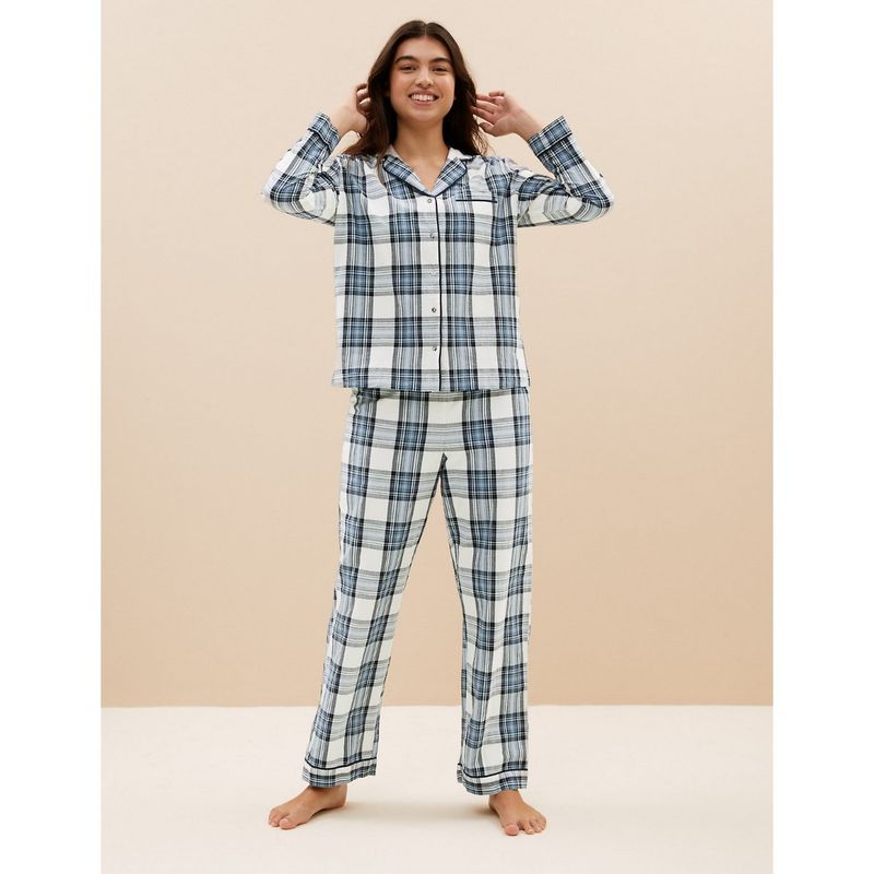 Buy Marks Spencer Cool Comfort Cotton Revere Pyjama Blue Set