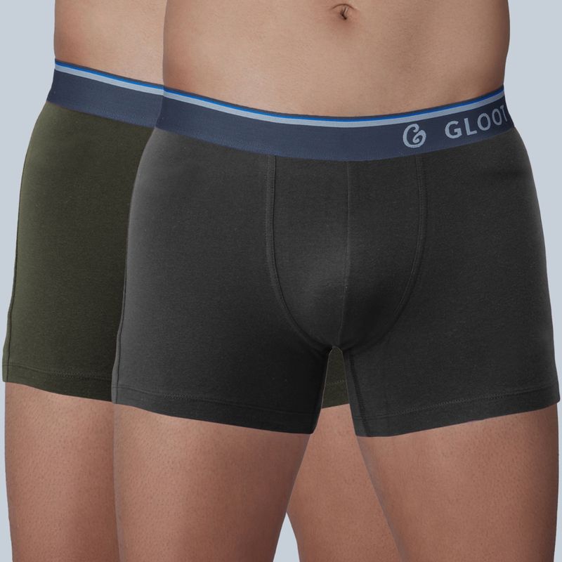 GLOOT Pure Cotton Stretch Trunks with No-Itch Elastic and Anti Odour GLI015 Multicolor (Pack of 2) (L)