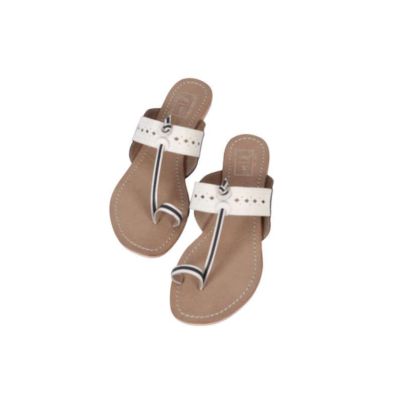 SANDALWALI Chloe Navy Blue And White Kolhapuri (Euro 37) (EURO 37)