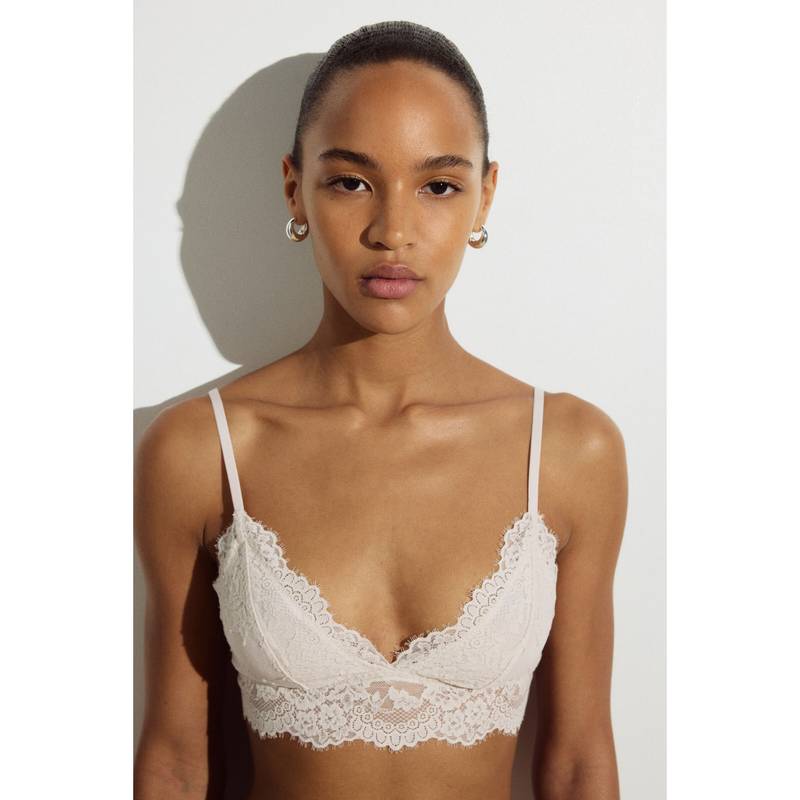 H&M Women Beige Padded Soft Lace Bra (S)