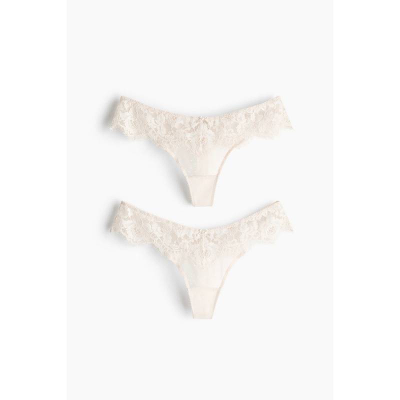 H&M Women White 2-Pack Lace Thong Briefs (XS)