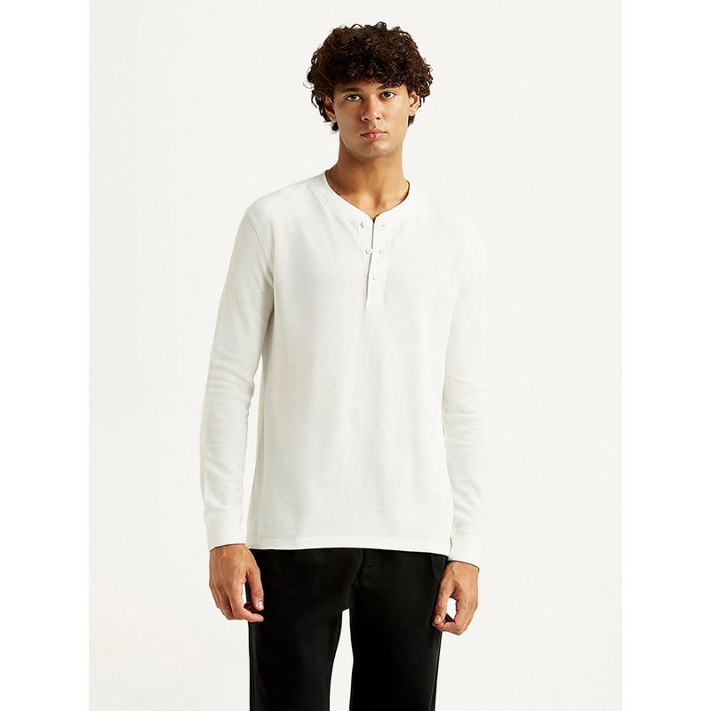 Levi's Mens Solid White Henley Neck T-shirt (S)