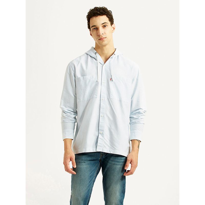 Levi's Mens Pin Striped Light-Blue Relaxed Fit Casual Shirt (S)