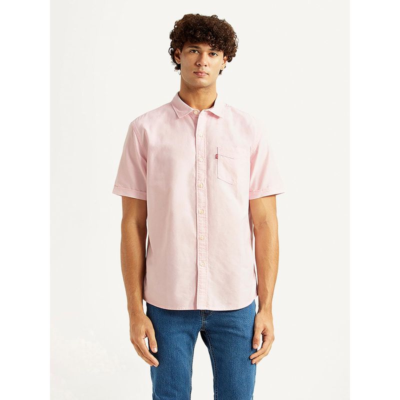 Levi's Mens Solid Light-Pink Slim Fit Casual Shirt (M)