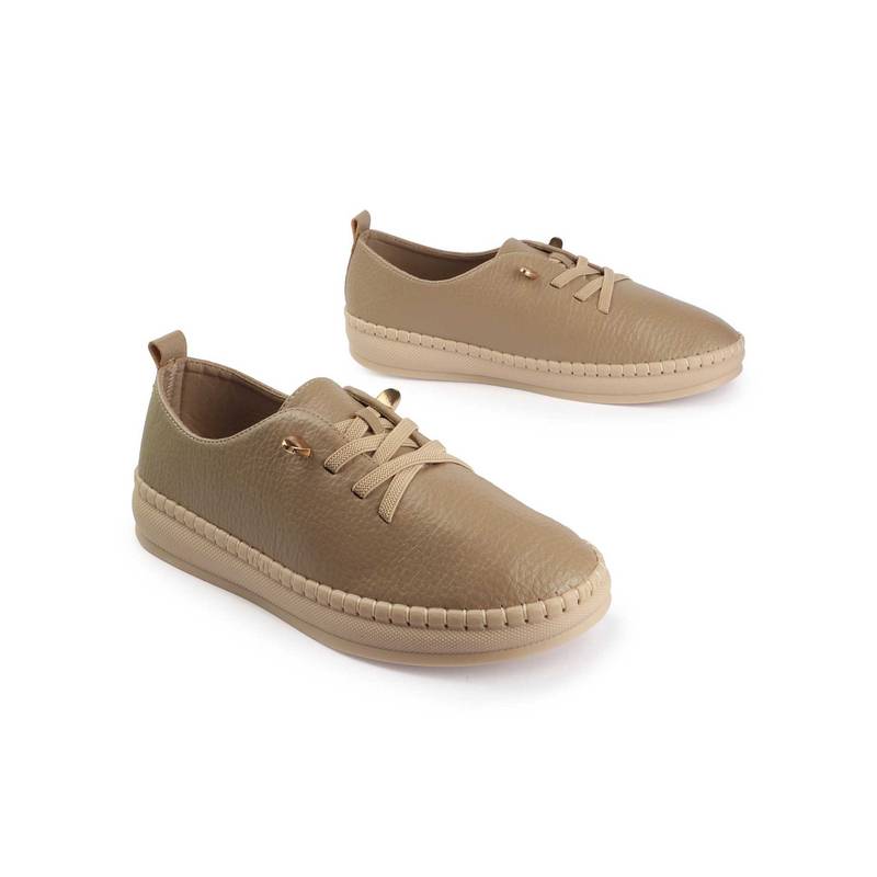 D'Shoe Lounge Premium Everyday Lace-Ups Beige Sneakers (EURO 35)