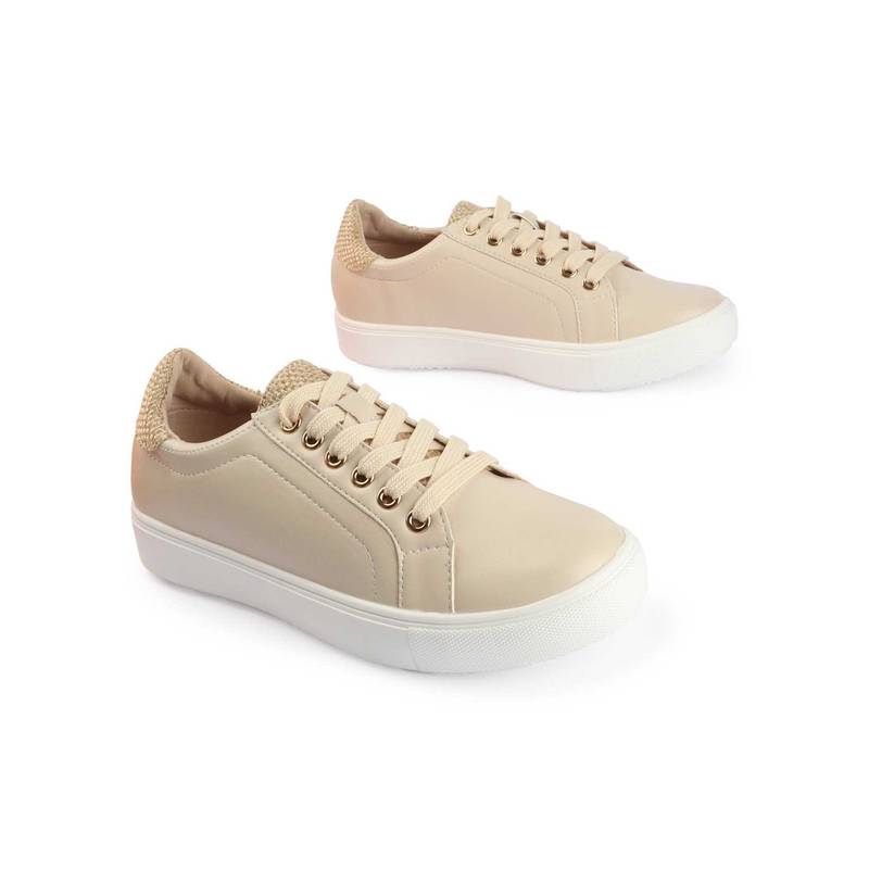 D'Shoe Lounge Lace-Up Beige Sneakers (EURO 38)