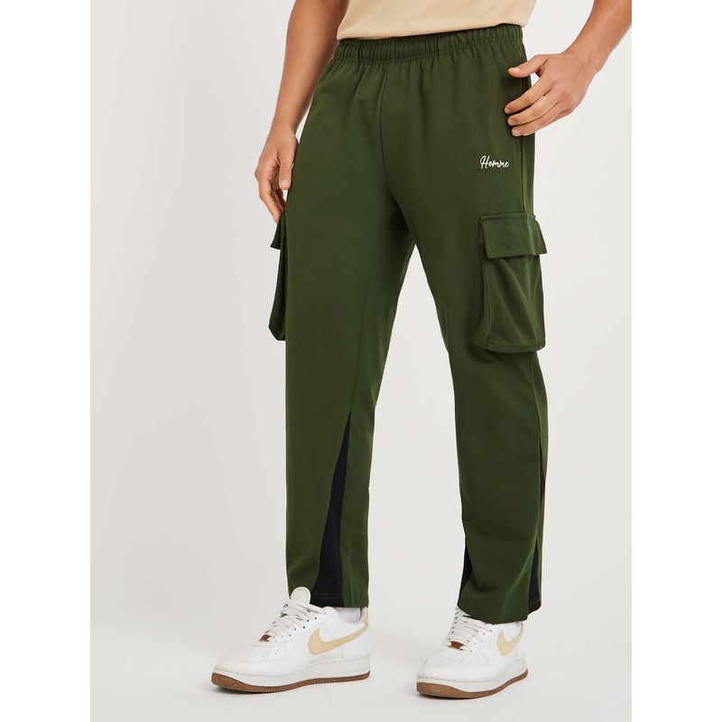 Styli Men Colorblock Relax Fit Open Hem Green Cargos (S)